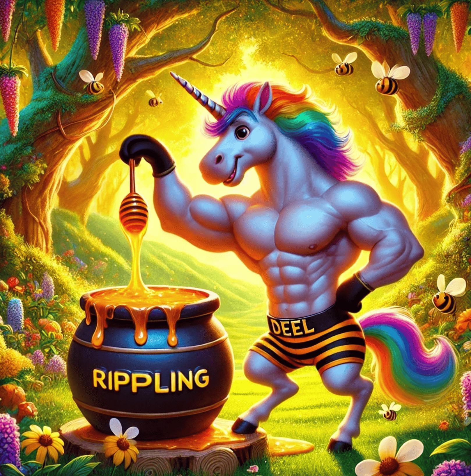 Deel Unicorn dipping into the Rippling Honey Pot